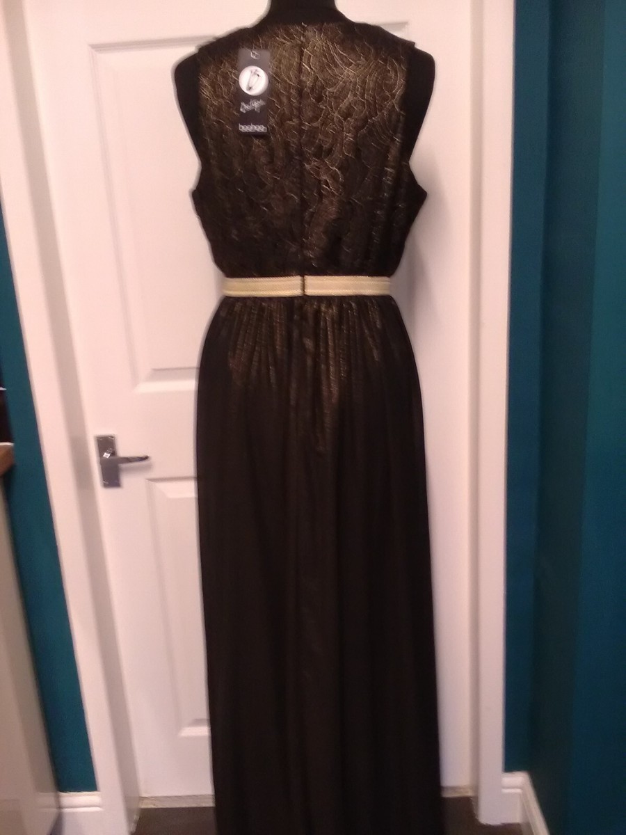 Boohoo Black/Gold Boutique Lace Metallic Maxi Dress Size 14