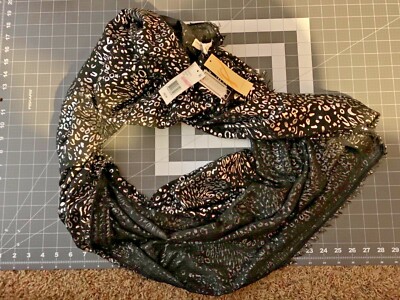 Collection 18 Infinity Loop Scarf Black and white leapord print fringe OG32$ NWT