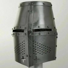 LARP MEDIEVAL ANTIQUE GREAT HELMET KNIGHT TEMPLAR CRUSADER 18 GAUGE STEEL GIFT