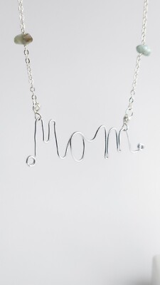 Handmade Mom Wire-Wrapped Silver Plated Necklace Amazonite Healing Crystal Stone