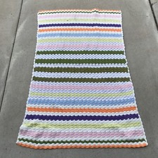 Vintage Crochet Granny Striped Multi Color Lap Quilt Throw Cute - Fast Shipping