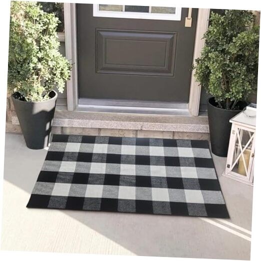 Buffalo Plaid Rug, Black and White Outdoor Rug, 27.5