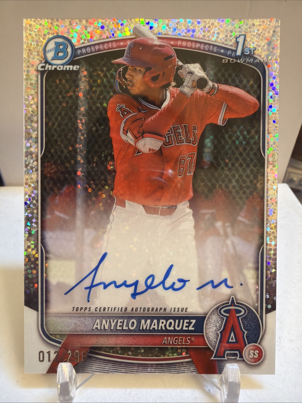 2025 Bowman Chrome Anyelo Marquez 1st Auto Speckle Refractor /299 Angels