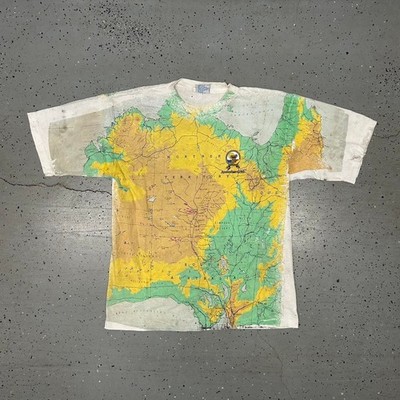 VTG 1990s Distress Australian gold AOP map tee 