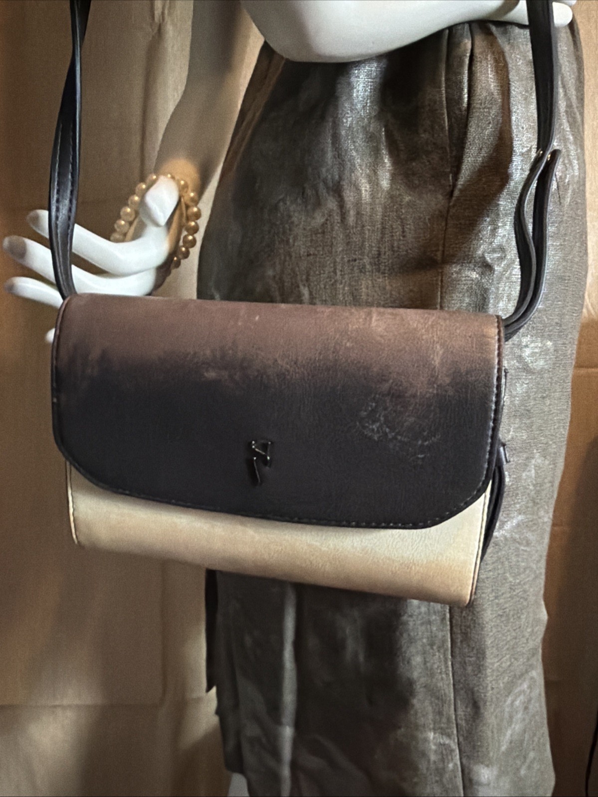 Crossbody/Clutch Handbag Purse Brown Faux Leather, Zip Pocke
