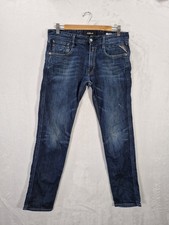Replay Jeans Mens W32 L31 Blue Denim Anbass Straight Leg Stretch Zip Fly