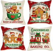 Christmas Gingerbread Man House Decorative Throw Pillow Cover 18X18 Set of 4, Xm