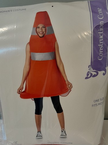 Construction Cone Costume Adult OS Orange Traffic Cone Seasons EUC 