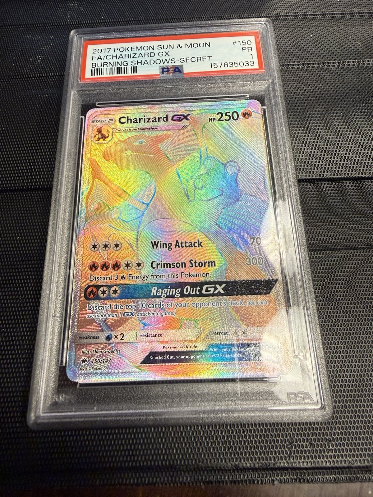 CHARIZARD GX PSA 10 Secret Rare Rainbow English 150/147 Burning Shadows 2017