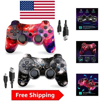 2 Pack Wireless PS3 Game Controllers - Skull & Galaxy Design, 6-Axis & Vibration
