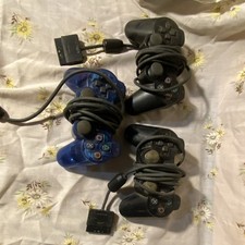 Sony DualShock 2 Wired Controllers Lot of 3, 2 Black & 1 Blue for PlayStation 2