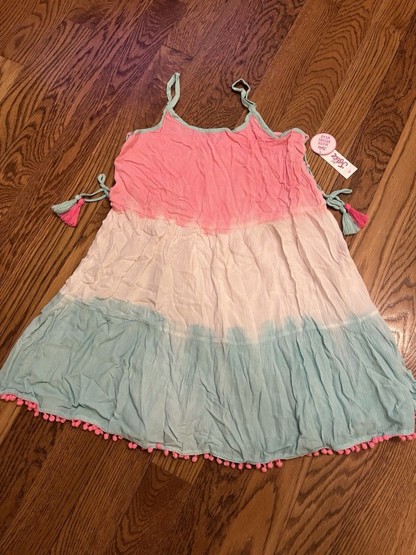 NWT Justice Girls Colorful Pompom Swim Cover-up Size 14/16 ☀️☀️☀️