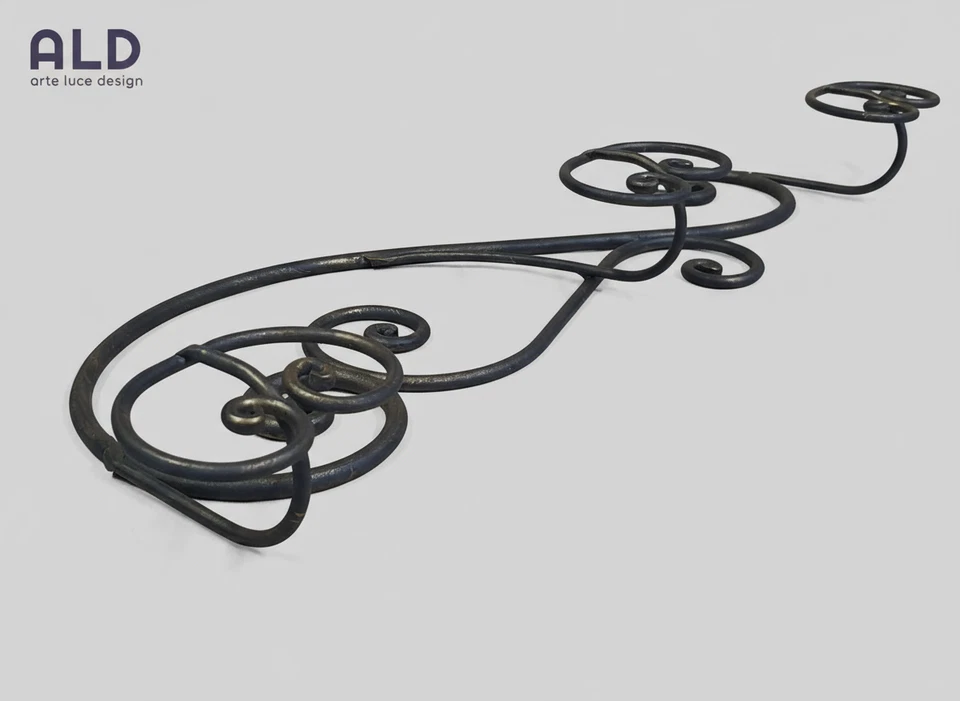 Appendiabiti da parete appendino da muro attaccapanni in ferro battuto a 3 ganci - Immagine 3 di 4