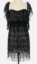 Stone Cold Fox Black Lace Fringe Mini Dress Boho Festival Crochet Sheer XS S
