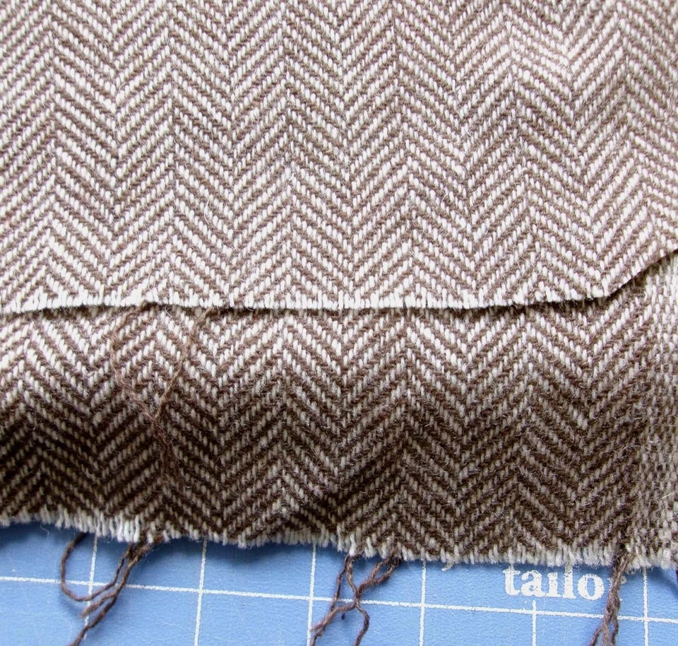 2 yd Vintage WOOL TWEED Heavy Woven Herringbone Twill FABRIC Suiting Brown White - Image 3 of 4
