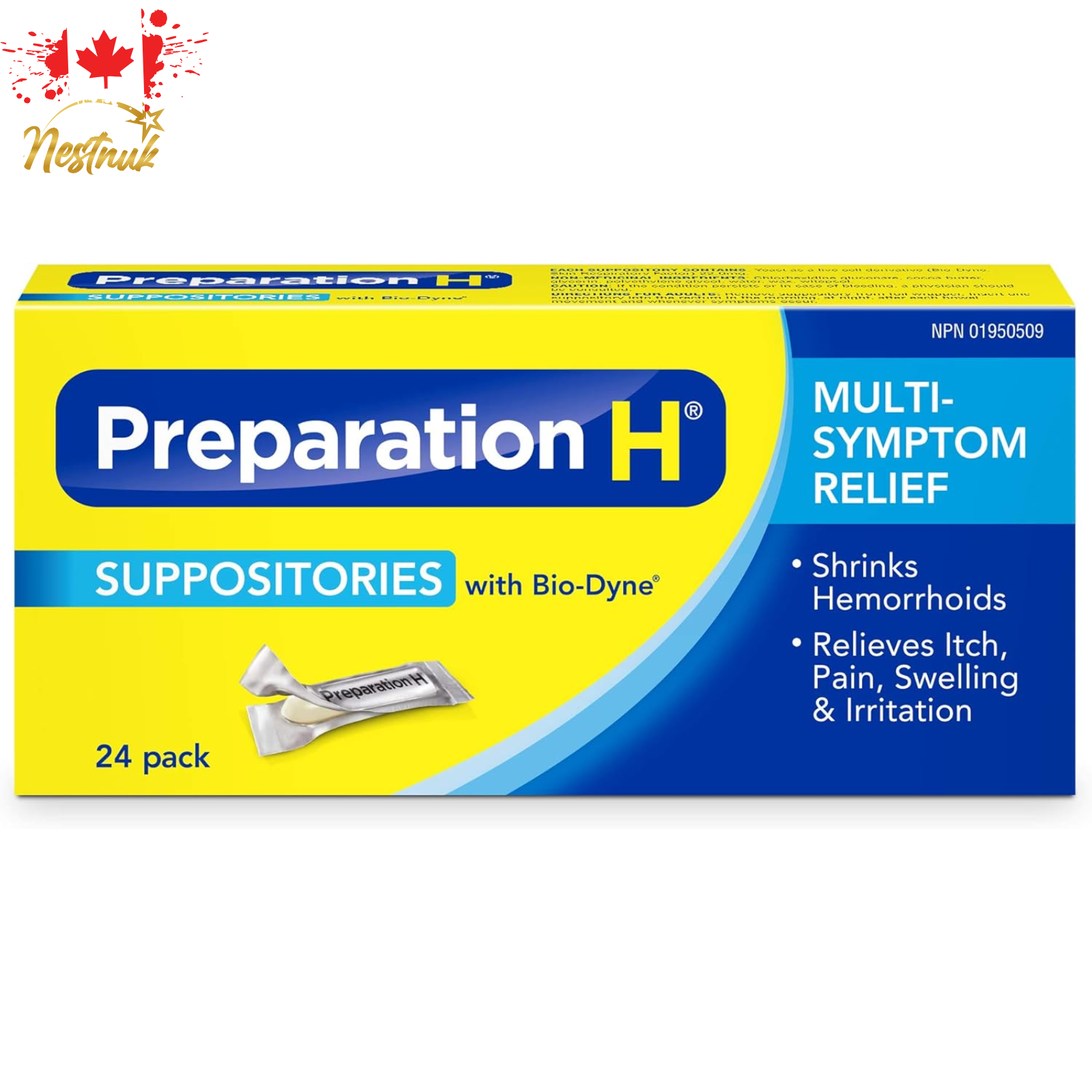 Hemorrhoid Relief Suppositories 24 Count | Multi-Symptom with Bio-Dyne Prep H