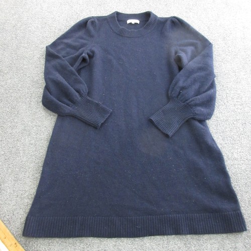 Madewell, Madewell Sweater Dress Womens L Blue 100% Cashmere Crewneck Puff Sleeve Knit