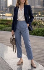 Nine West Blue Tapered Stretch Minimalist Casual Pants Button Zip Size 16