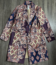 Chico's Blazer Womens 1 US 8/10 Multicolor Paisley Print Lined Button Front Long