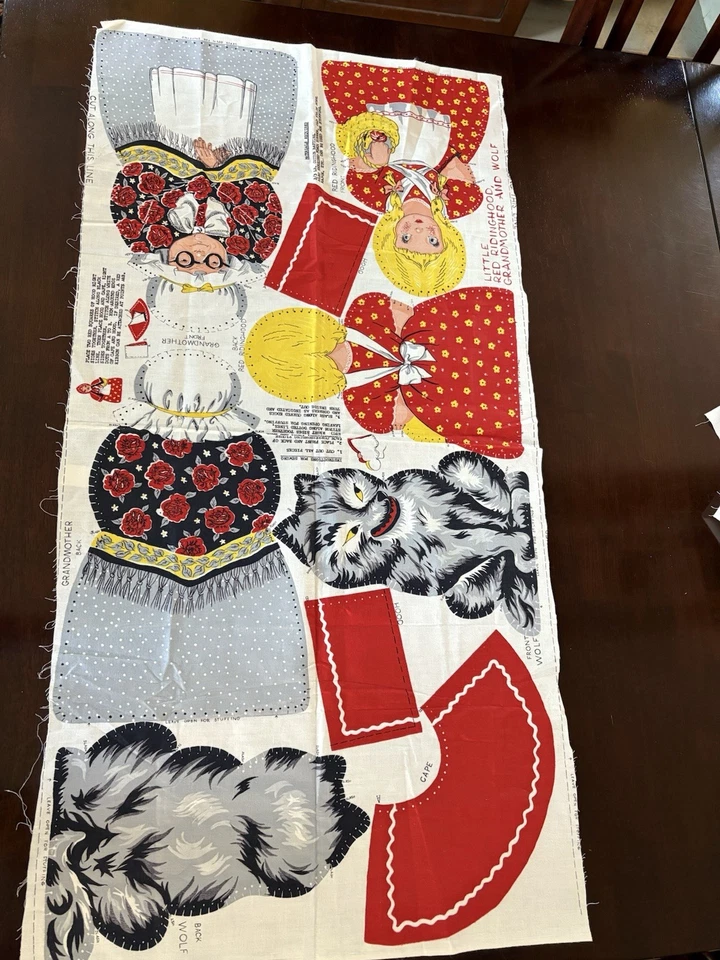 Panel de tela vintage Little Red Ridinghood abuela y lobo Foto 2 de 4