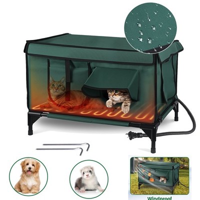 Weatherproof Heated Cat House with Insulated Design 600D 2 Doors 3 Windows