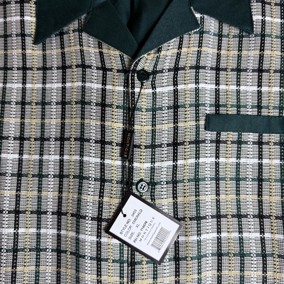 NUEVO CON ETIQUETAS Camisa Montique Travel Line Para Hombre L 42 Verde A Cuadros Manga Larga Con Botones Foto 3 de 4