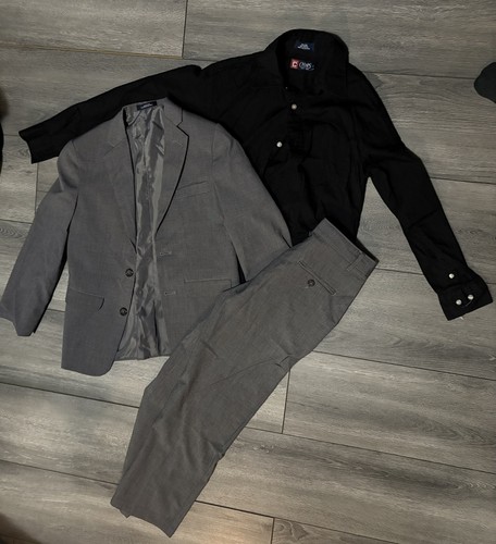 Boys Formal Chaps Grey/black Suit 3pcs Set Suit Size 10-12