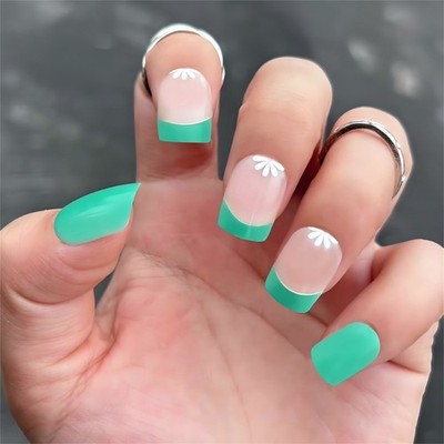 24 Pcs Solid Color Press On Nail Flowers Artificial Nail French False Nail