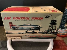 Vintage Cragstan Tin Battery Operated  Air Control Tower/ Airplane & Helicopter