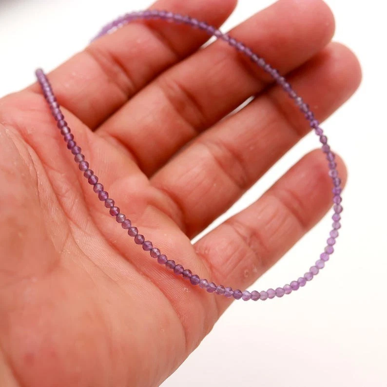 Hermosos collares de amatista azul 2-3 mm facetados redondos con cuentas de piedras preciosas para mujer 18" Foto 3 de 4