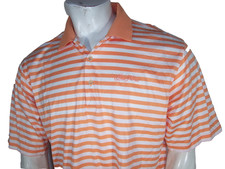 New Peter Millar Large Orange Striped Cotton Golf Shirt Sea Island Logo