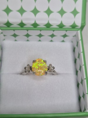 Ryze Ring Size 6 - Solflare Opal- White Frost CZ On 925 Sterling Silver 