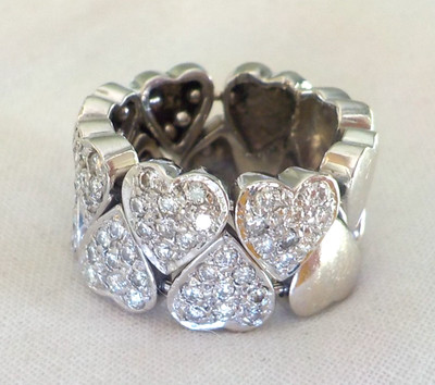 18k White Gold Chain Semi Eternity Heart Diamond Ring - 11.9 gms, Sz 5, 0.63 ctw