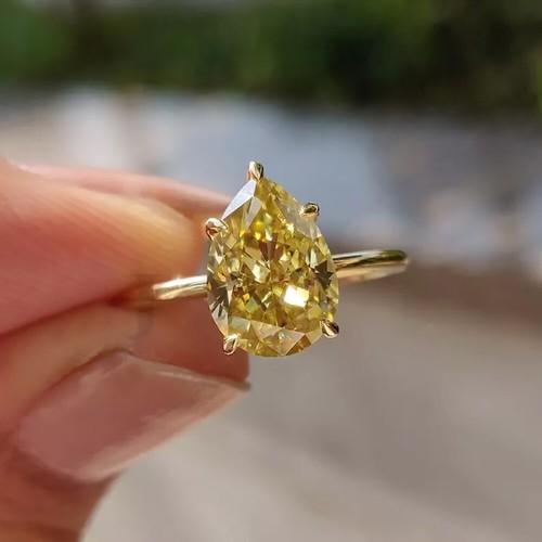 3 Ct Pear Cut Champagne Moissanite Ring 925 Sterling Silver Fine Jewelry for