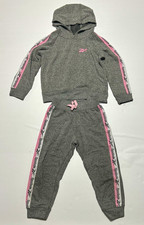 Reebok Girls 2pc Fleece Hoodie Jogger Pants Set 4 Gray/Pink Logo Tape