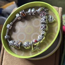 Chamilia Sterling Silver Bracelet 16 Charms And Safety Chain Boxed, 60g