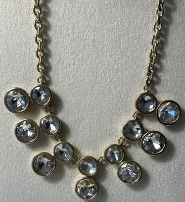 Lydell NYC Brûlée Statement Necklace Gold Tone Clear Round Glass Rhinestones