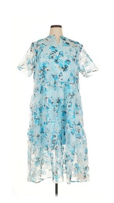 New W/tags XL Ming Wang Aqua Dew Floral Chiffon Dress 46  Bust 48  Long