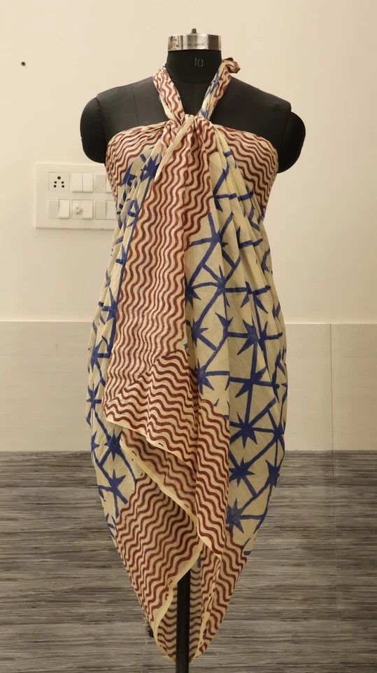 Pareo estampado bloque mano indio 100% algodón color rosa pareo talla 44x72 pulgadas Foto 4 de 4