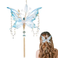 Butterfly Hair Clip - 1 Pc Fairy Hair Accessories with Tassel Butterfly Blue