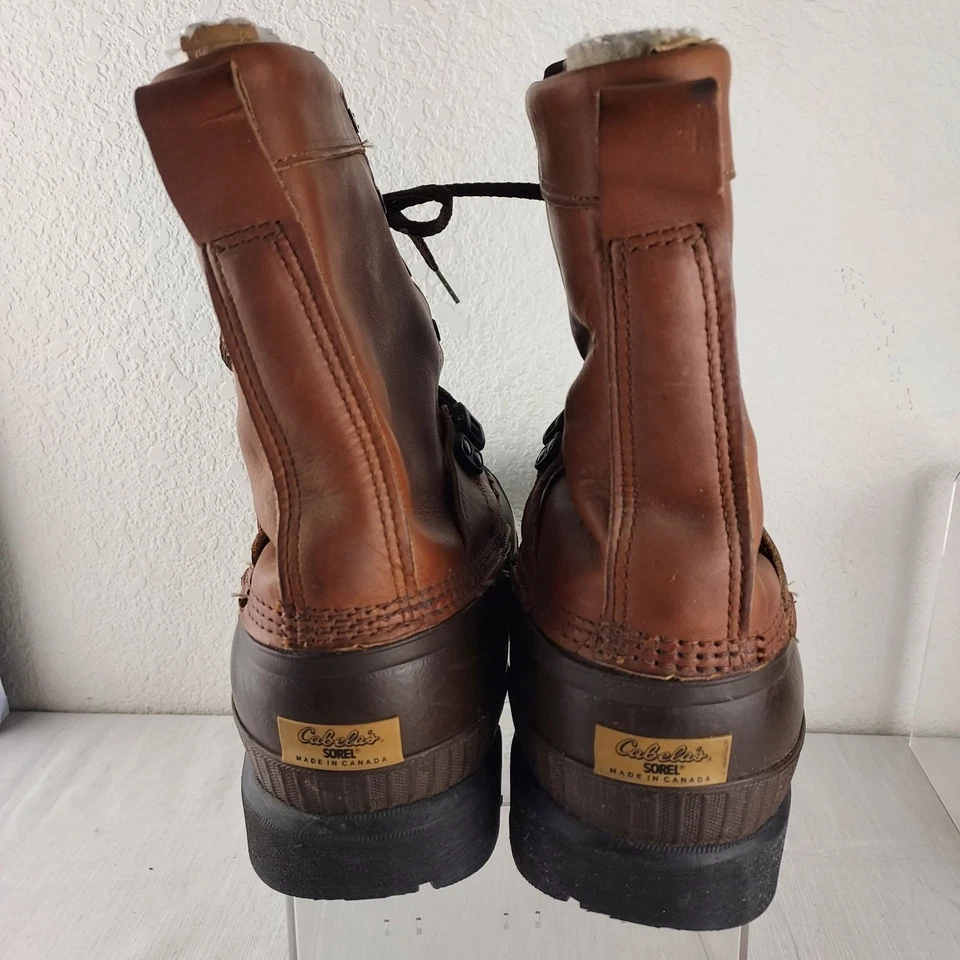 Cabela Sorel K Kaufman Men 8 Insulated Leather Winter Snow Boots 2 Felt Liners - Image 4 of 4