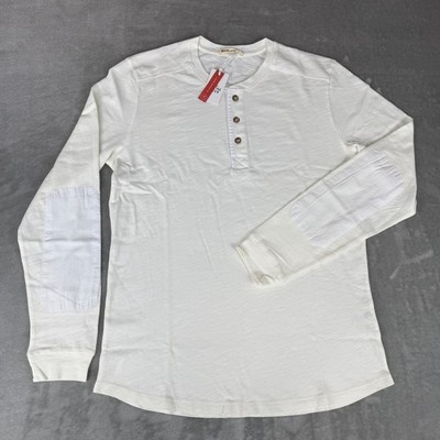 Marine Layer Heavy Slub Henley Shirt Mens Small Antique White Stretch $84 NWT
