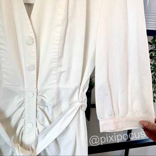 ZARA NEW WOMAN LINEN RUSTIC MIDI SHIRT DRESS BELTED V-NECK WHITE XS-XXL 9479/247 - Picture 10 of 12