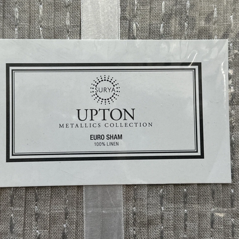 Upton Euro Sham de Surya Lino Taupe Plisado Plateado Hilo Metálico Neutro Foto 2 de 4
