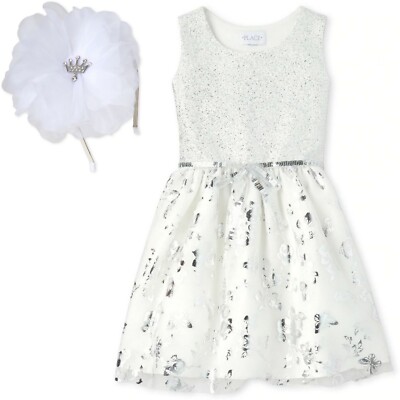 Girls The Children's Place Foil Jacquard Tutu Dress and Flower