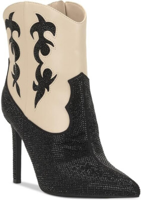 INC Womens Embellished Cowboy, Western Boots | Black-Ivory | 7M
