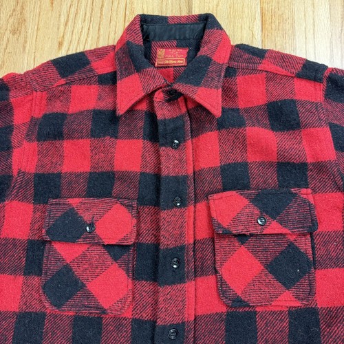 Vtg Sears Kings Road Shirt Mens Sz 16-16 1/2 Buffalo Plaid Wool Full Cut Shacket - Picture 2 of 9