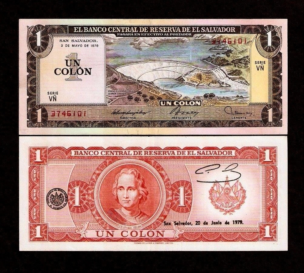 EL SALVADOR 1 COLON P-125 1979 DAM COLON AUNC LATINO AMERICAN