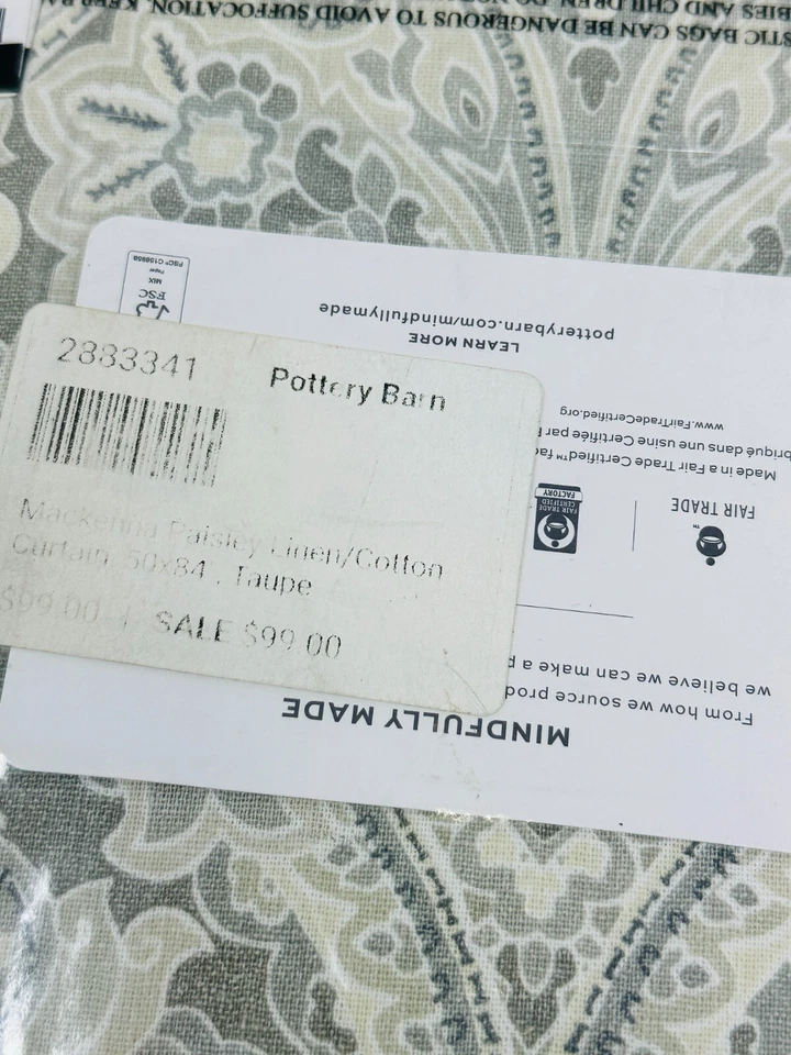 Pottery Barn Mackenna Paisley Curtains Set of 2- 3 in 1 Pole Top 50x84 Taupe - Image 4 of 4