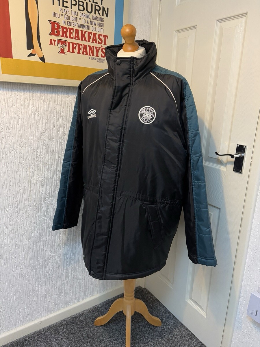 Celtic FC Managers Bench Coat Umbro Vintage 90s Y2K Black Size XL